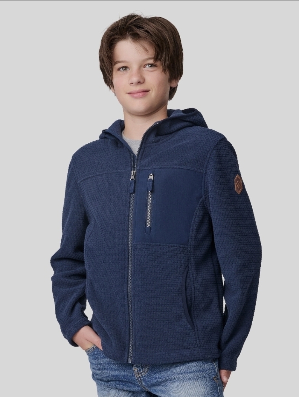 Free Country Kids Navy Brick Fleece Hooded Jacket